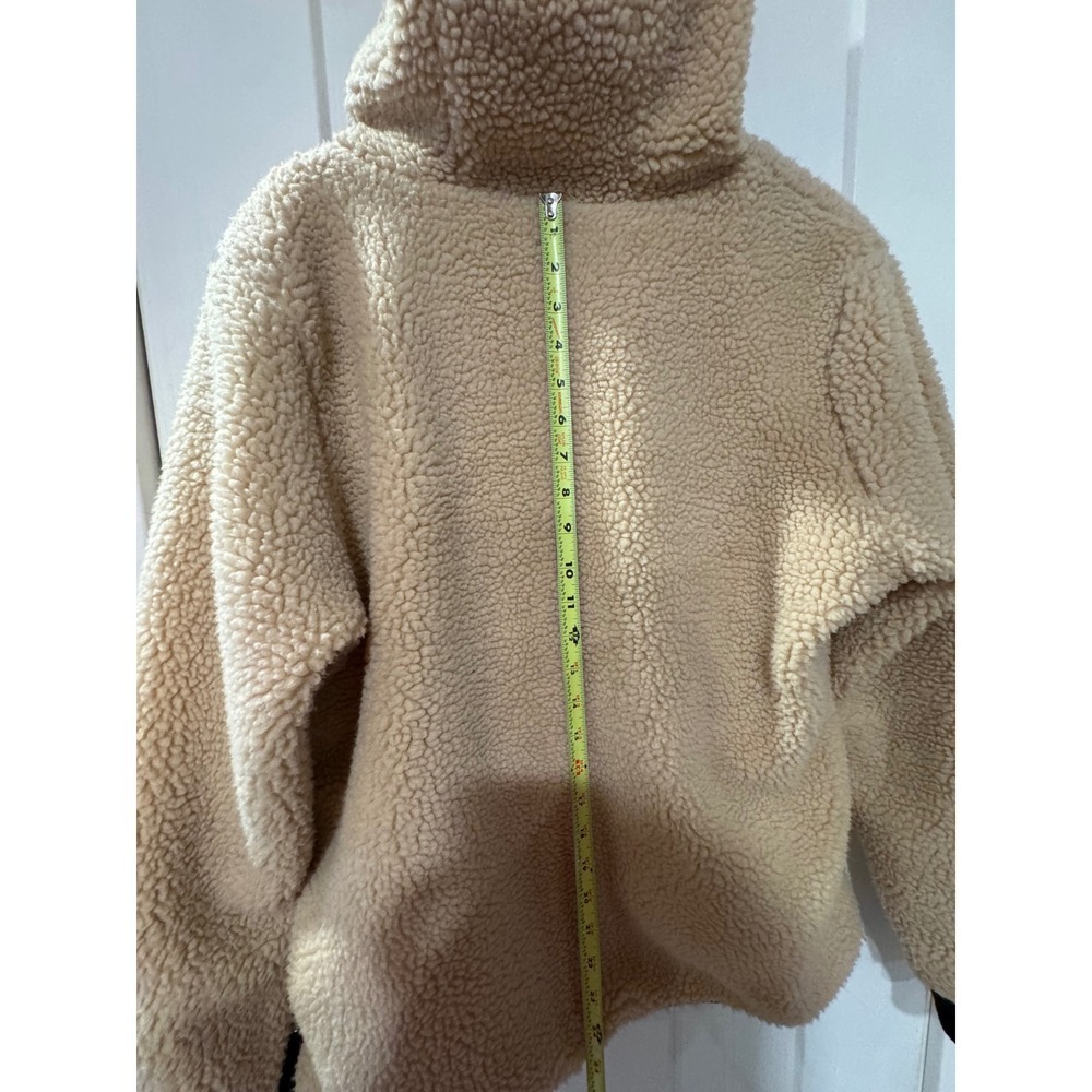 Eddie Bauer Women Sherpa Fleece Hoodie Pullover Tan Black Pocket Size L - Picture 12 of 13